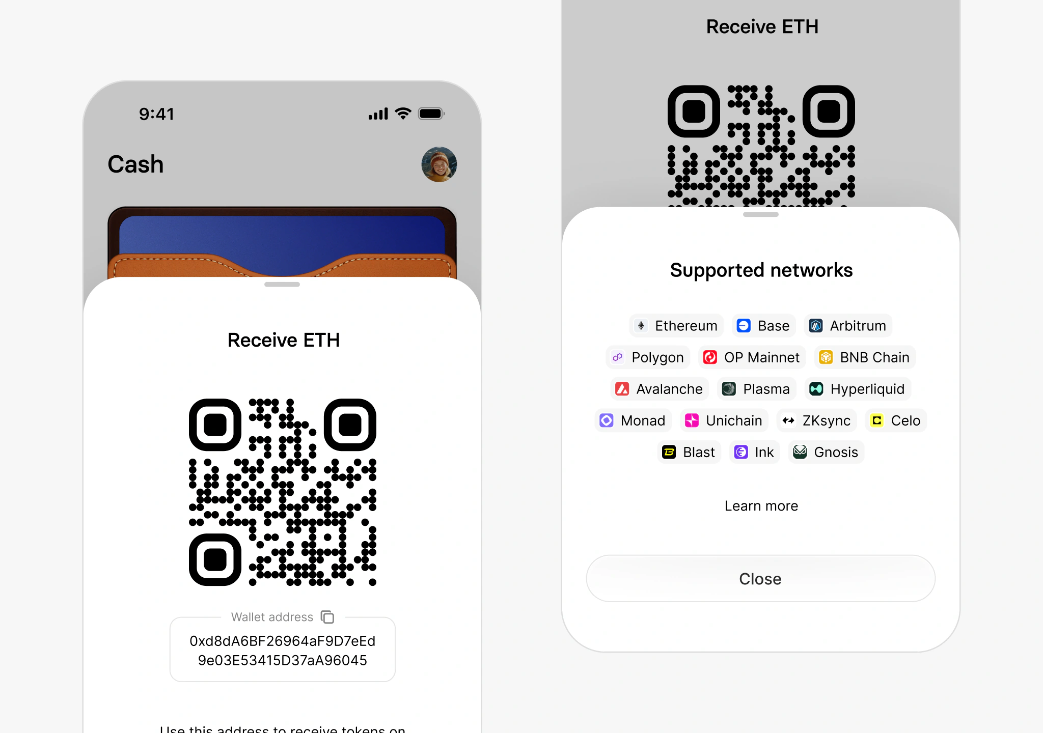 Portrait Wallet receive screen
