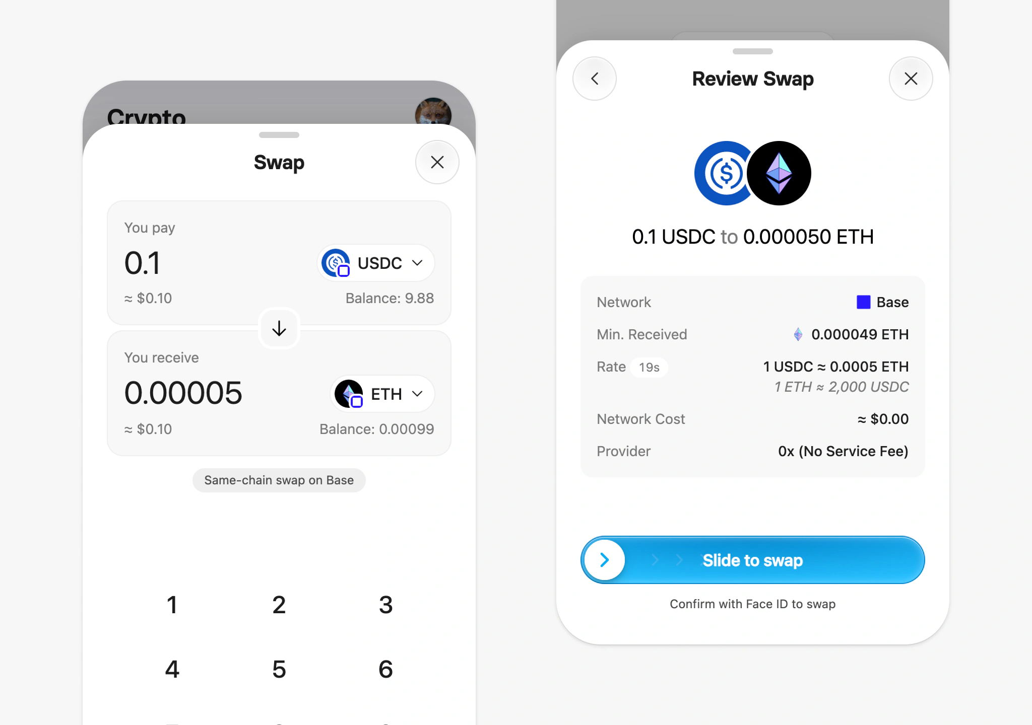 Portrait Wallet token swap screen